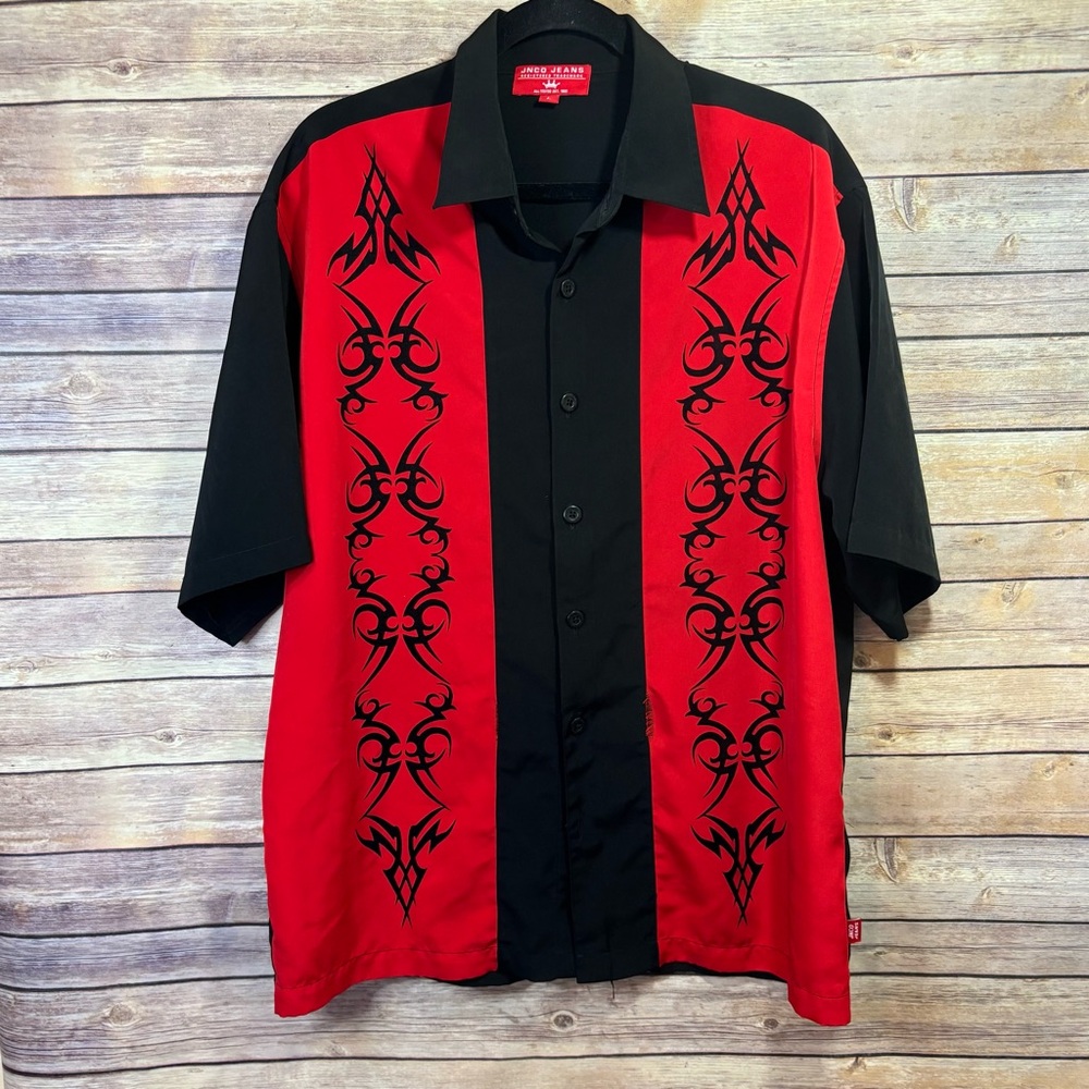 Vintage 90s JNCO Shirt Barbed Wire Button Down Grunge Rave Graffiti Rare